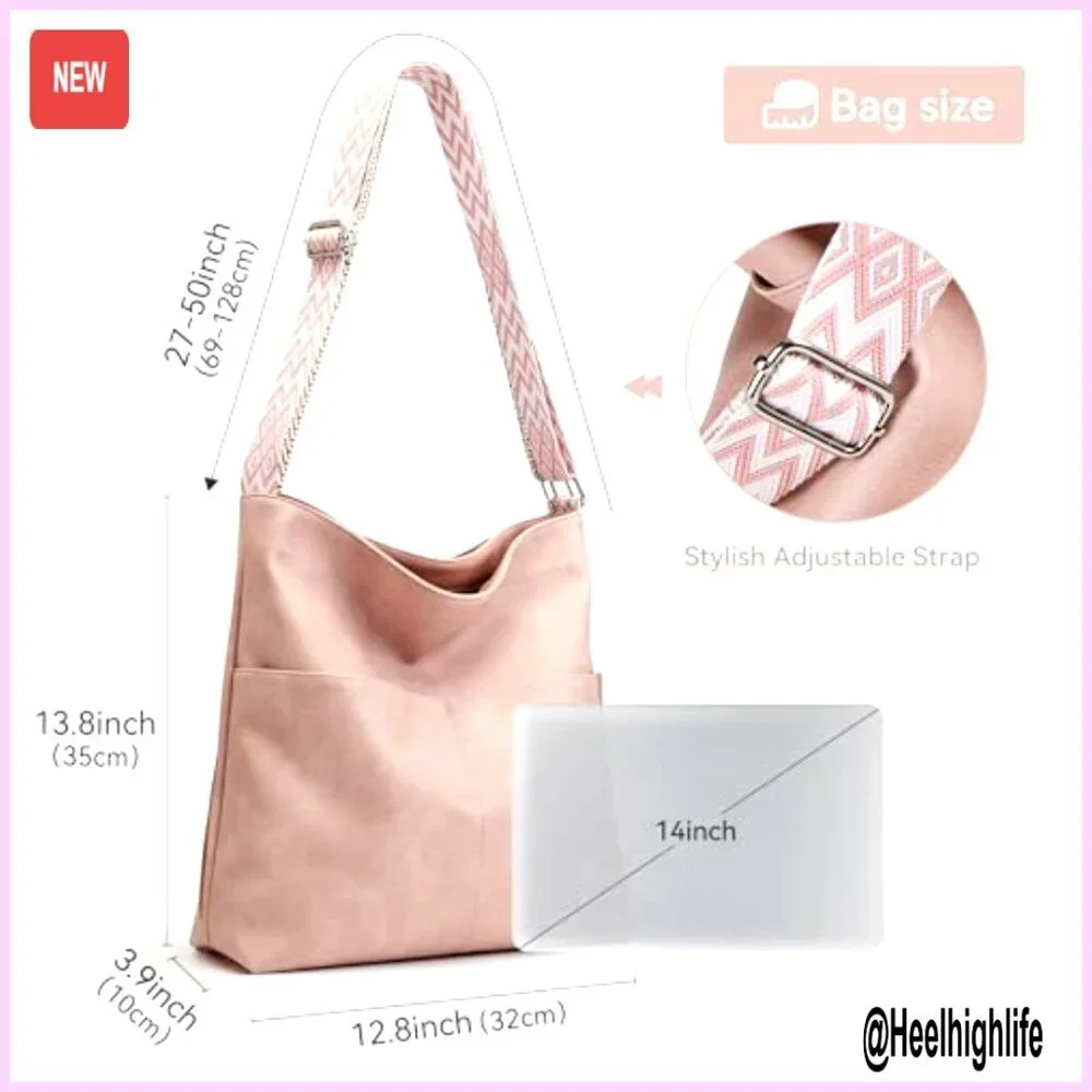 Large Vegan Leather Hobo Bag Crossbody Tote for Laptop Travel Work